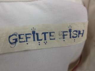 GEFILTE FISH White Print Rhinestone Zip Up Jacket Sz L  