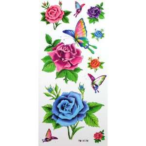    YiMei Colorful rose and butterfly temporary tattoos: Beauty