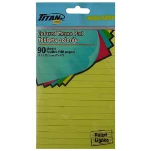  Titan Neon, 3 Color Ruled Memo Pad, 90 Sheets: Office 