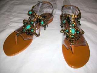   MADDEN BLING JEWELED TURQUOISE CRYSTAL THONG SANDALS 9 9.5 39  