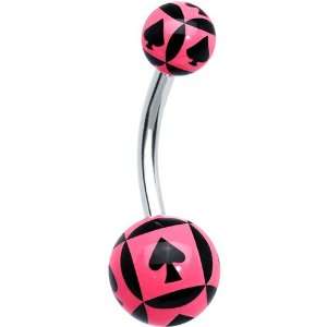  Pink Black Spades Playing Card Belly Ring: Jewelry