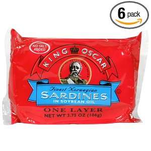 King Oscar Sardines Ns Soya Oil, 3.7500 ounces (Pack of6)  