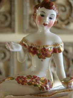   Italian Porcelain Woman/Girl Feeding Swans Bowl/Dish/Vase Italy  