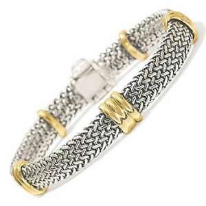 Italian 18kt Yellow Gold And Sterling Silver Woven Bracelet. 7.75