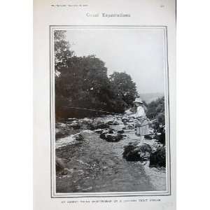   : 1907 Young Sportswoman Scotland Trout Fishing River: Home & Kitchen
