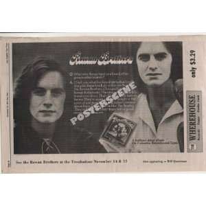    Rowan Brothers 1972 Concert Ad Poster Troubador