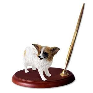 Papillon Dog Desk Set   Brown & White