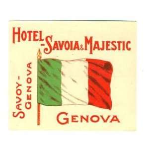  Hotel Savoia & Majestic Luggage Label Genova Italy Flag 