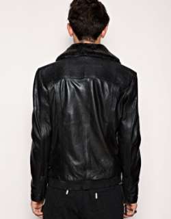 Asos BLACK Detachable Faux Fur Gents Leather Biker Jacket M 38 £200 