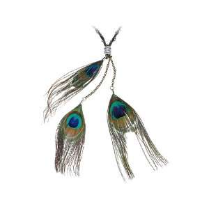   Inspired Three Peacock Feathers Trio Rope Chain Braid Lariat Necklace