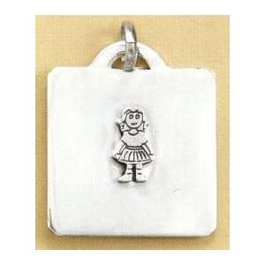   Silver Pendant, 1.5 in tall Engraveable Square with Girl Jewelry