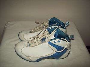 MENS ATHLETIC WORKS SHOES SIZE 9 WHITE WITH BLUE TRIM LEATHER UPPER 