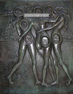 Salvador DALI s/n Bronze Bas relief Les Trois Grâce COA  
