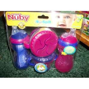  Nuby No Spill (2) Large Sippy Cups and Snack Holders Baby