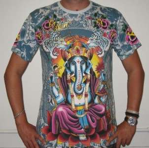 New OEM Christian Audigier Elephant Blue T Shirt +rhinestones L  