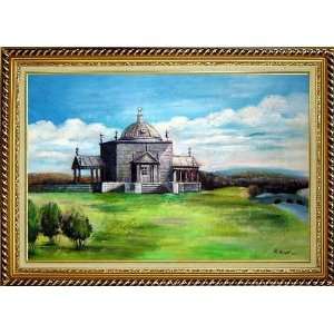 Riverside Europe Old Architectural Oil Painting, with Linen Liner Gold 