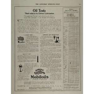  1918 Ad GARGOYLE Mobiloil Oil Tests Lubrication Chart 