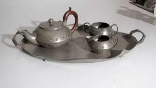 ARTS AND CRAFTS STYLE BEATEN PEWTER TEA SERVICE W&CO ENGLAND  