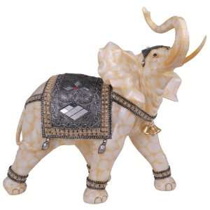  Marble Ivory Thai Elephant With Trunk Raised Figurine 