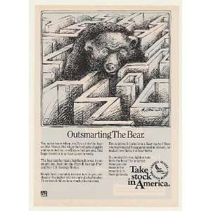 1985 Outsmarting Wall Street Bear art US Savings Bonds Print Ad (45840 
