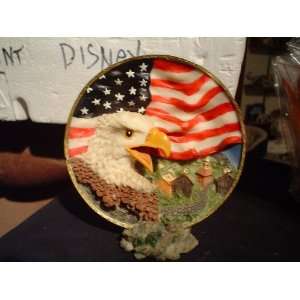 RAISED EAGLE AND FLAG MINI COLLECTOR PLATE WITH ROCK LOOK 