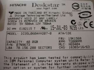 Hitachi IC35L060AVV207 0 40GB 7200RPM IDE Hard Drive  