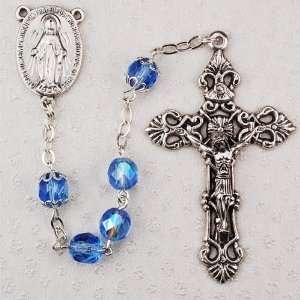 7mm Bead Light Blue Rosary, Capped Our Father Beads, European Glass 