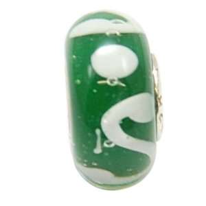  TOC BEADZ 925 Silver Green Swirl 7mm Glass Bead Jewelry