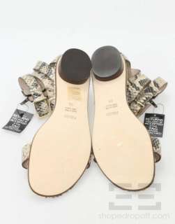 Fendi Beige & Black Snake Print Leather Ankle Straps Sandals Size 39 