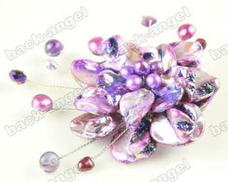 WOW Hand Pearl&Purple Shell Flower Brooch  