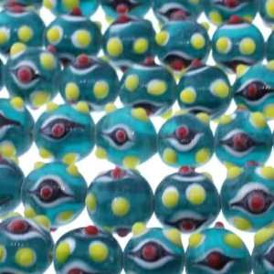 Lampwork Glass  Blue/Yellow/Red : Ball Plain   12mm Diameter, Sold by 