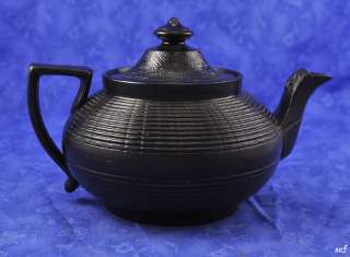 Antique Jackfield Pottery Tea Pot Black Earthenware  