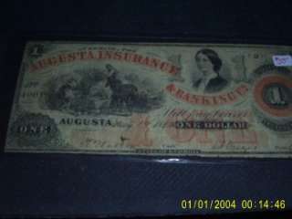 This is a Aug 14 1862 Augusta Insurance and Banking One Dollar F