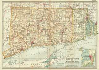 Title of Map: Connecticut and Rhode Island; Inset map Newport