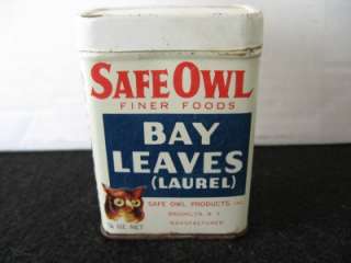 Antique Vintage Safe Owl Bay Leaves Spice Tin  