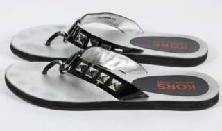   Patent Leather Silver Studded Thong Front Flip Flops Size 9 M  