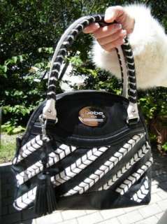 BEBE pocketbook handbag satchel bag purse tote black white 188741 