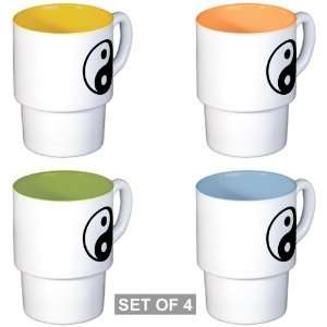  Stackable Coffee Mugs (4) Yin Yang Black and White 