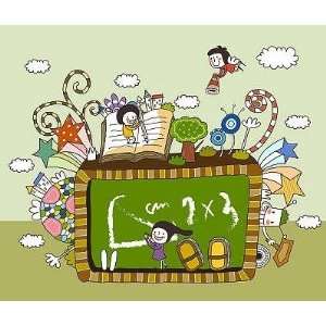  Children Playing by Blackboard   Peel and Stick Wall Decal 