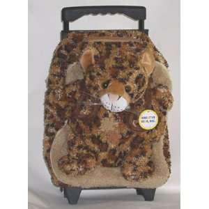  Soft fuzzy plush leopard roller bag for toddlers and small 