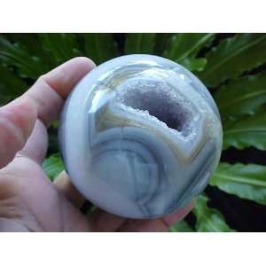  A3604 Gemqz Banded Blue Agate Hollow Carved Sphere 
