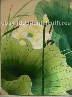 Brocade mounted Su Silk Hand embroidery ArtLotus lily  