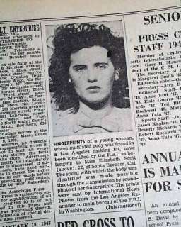 Original BLACK DAHLIA Hollywood Murder 1947 Newspaper *  