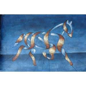   inch Abstract Hand painted Oil Painting Blue Horse: Home & Kitchen