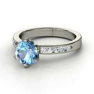  Claire Ring, Round Blue Topaz Platinum Ring with Diamond 