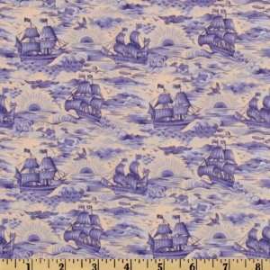   Fathers Ship Toile Blue Fabric By The Yard: Arts, Crafts & Sewing