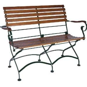    European 2 Seat Folding Wood Bench w/ Arms: Patio, Lawn & Garden