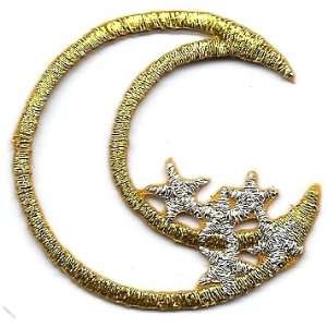  BOGO Embroidered Iron On Applique Astrology,Gold Moon 
