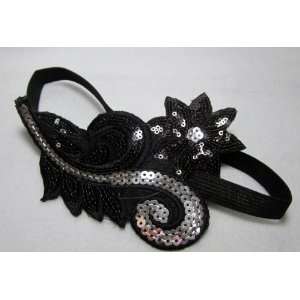  Black and Silver Elastic Sequin Boho Chic Headband Beauty