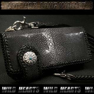 Stingray Wallet (Biker Leather Wallet with Silver Concho)  